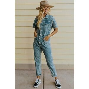 NWT Free People Marci Coverall Denim Jumpsuit Powder Blue